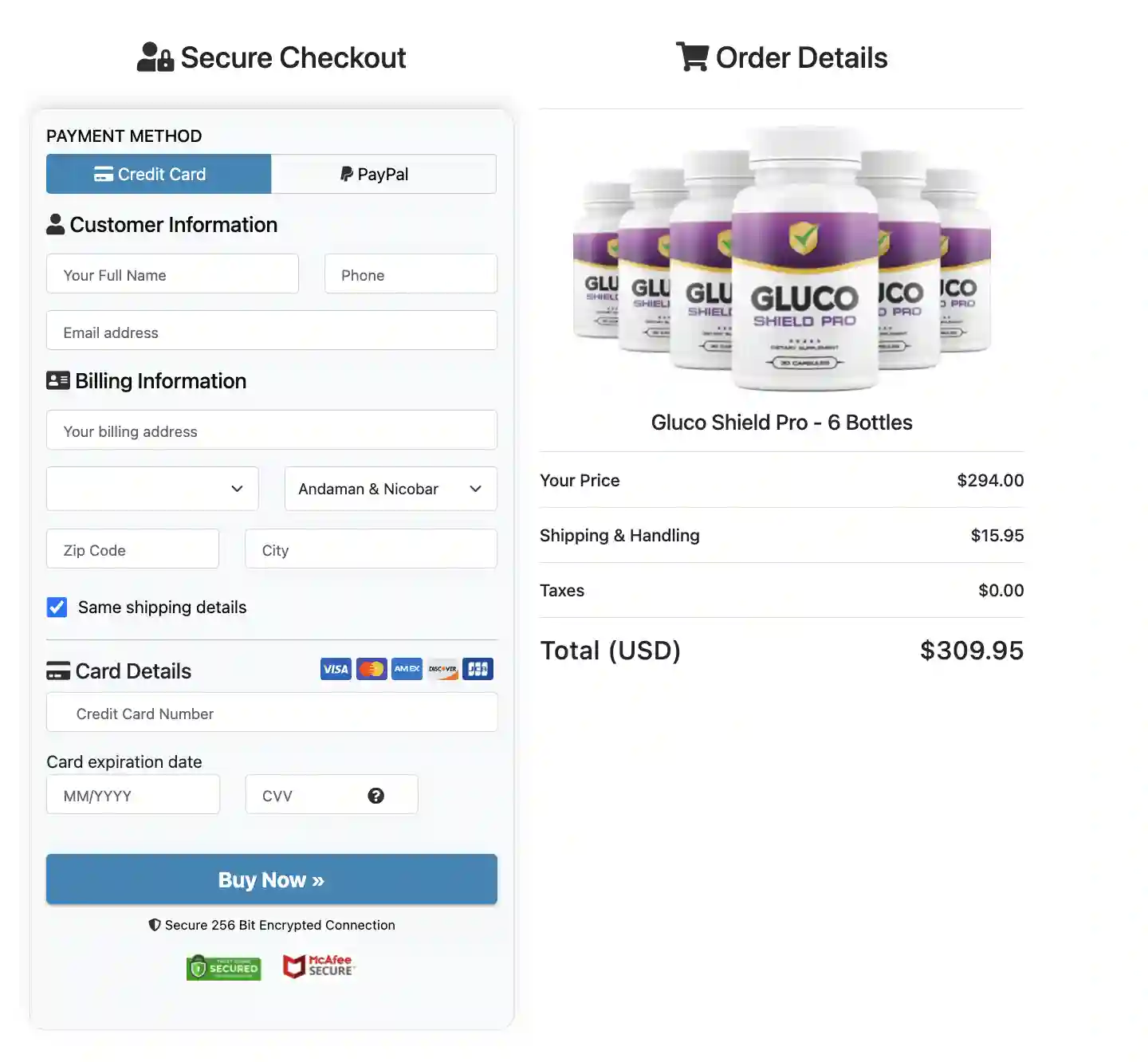 Glucoshield Pro Order form